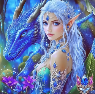 Diamond Painting Blauer Drachenfeder-Elfe